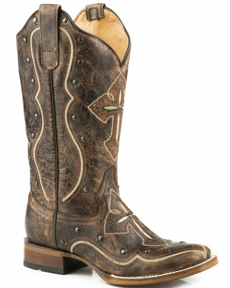 Boots * | Roper Women'S Pure Cross & Studs Cowgirl Boots Square Toe Outlet