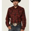 Western Shirt * | Roper Men'S Red & Charcoal Ombre Plaid Long Sleeve Snap Western Shirt Limited Edition