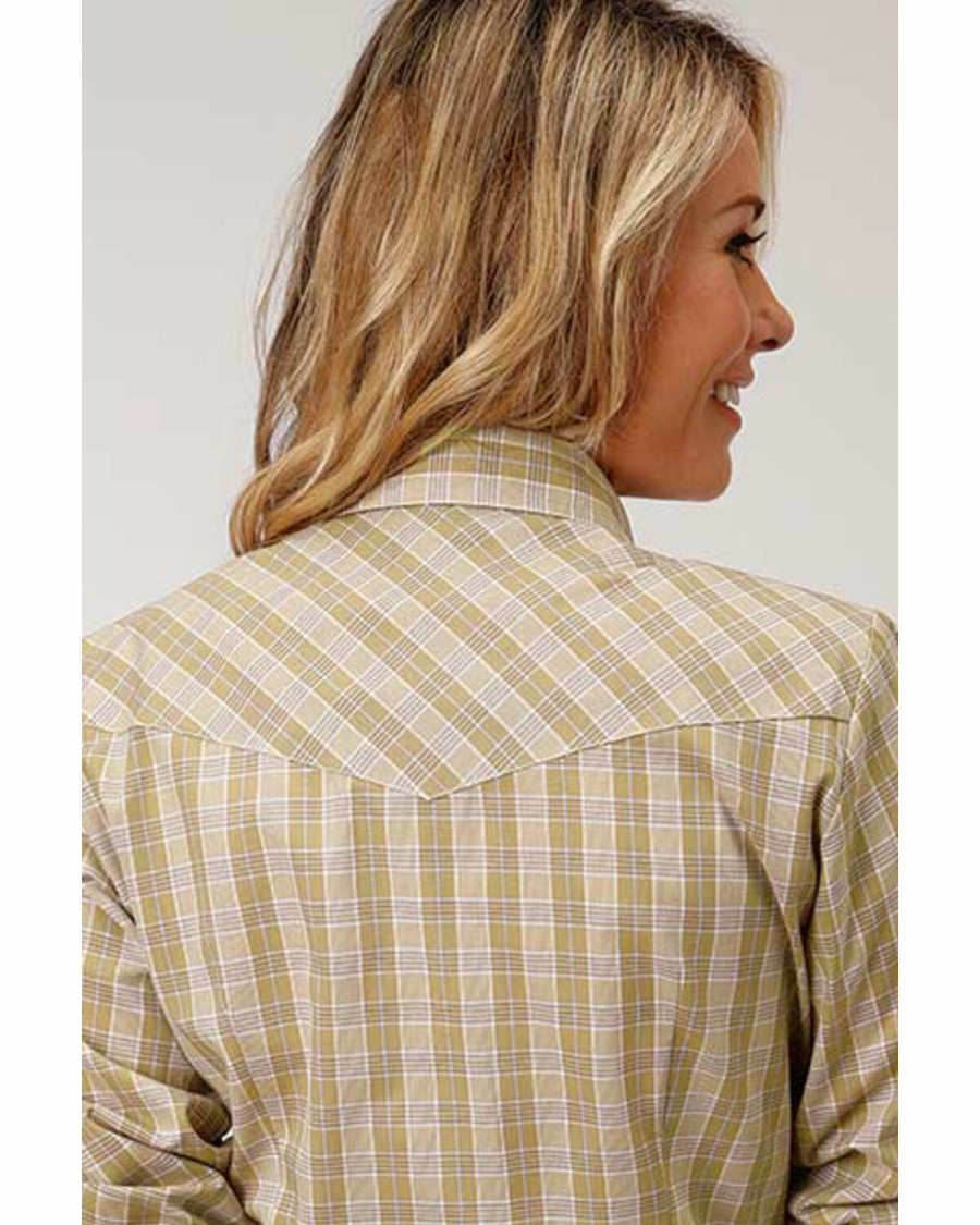 Western Shirt * | Roper Women'S Tan Plaid Long Sleeve Snap Western Shirt Online