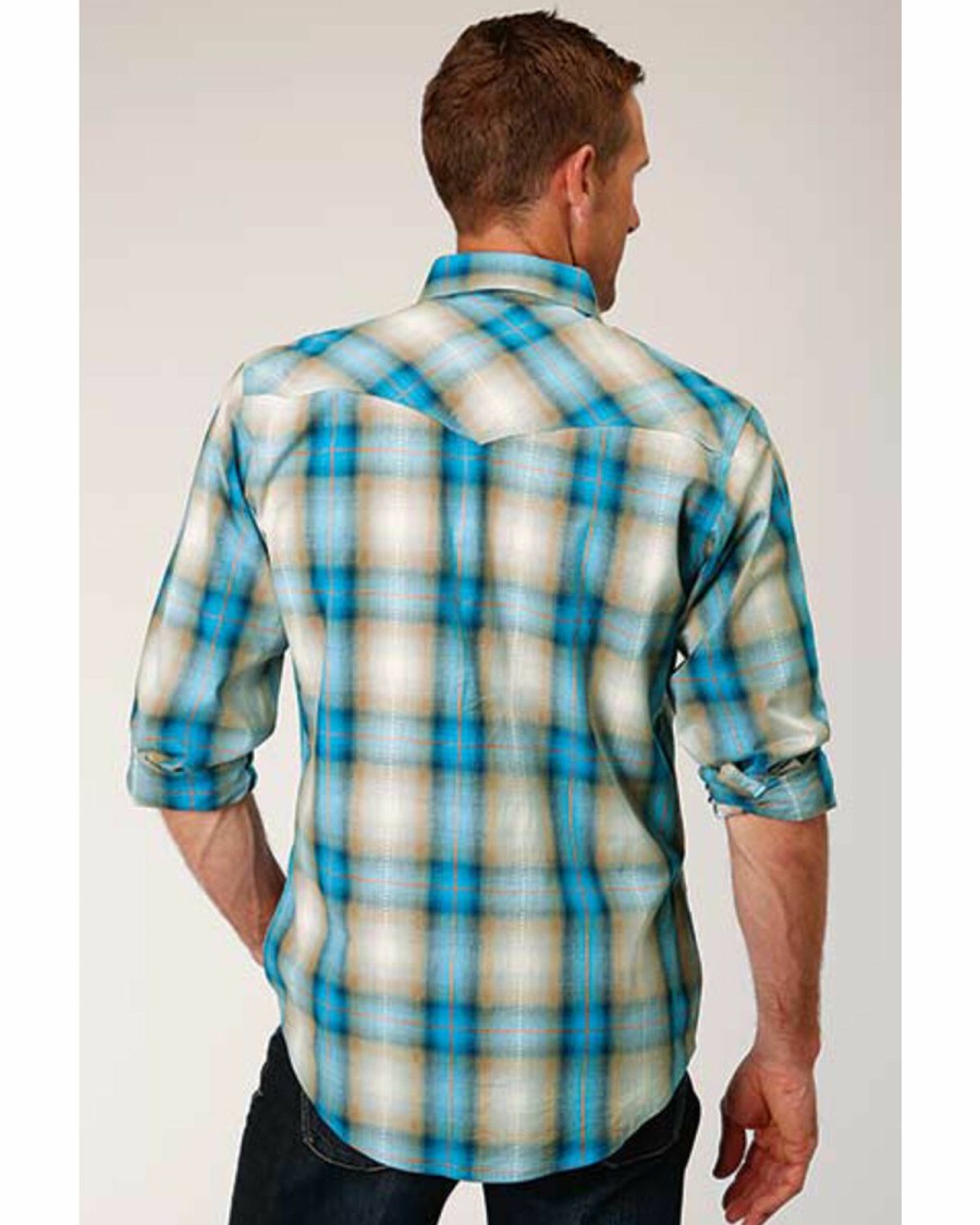 Western Shirt * | West Made Men'S Tide Pool Dobby Plaid Long Sleeve Western Shirt Roper Discount