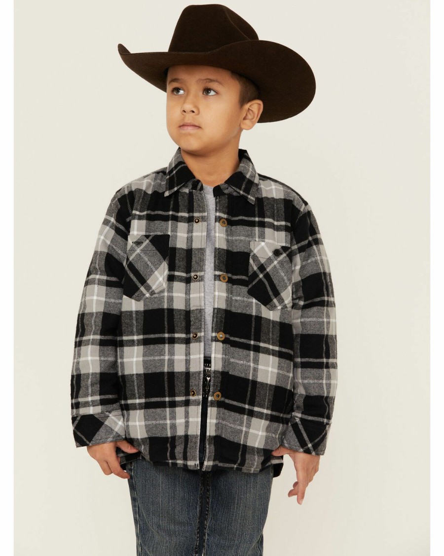 Clothing * | Roper Boys' Plaid Button-Down Reversible Jacket Black Sale