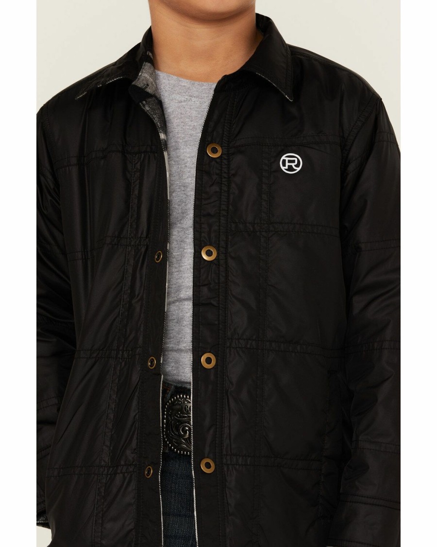 Clothing * | Roper Boys' Plaid Button-Down Reversible Jacket Black Sale