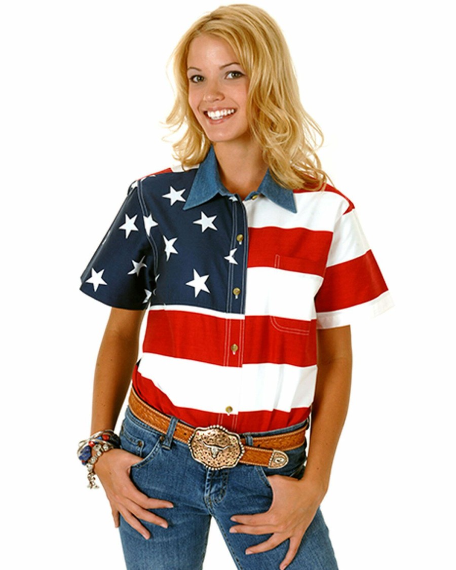 Western Shirt * | Roper Women'S American Flag Short Sleeve Western Shirt Sale