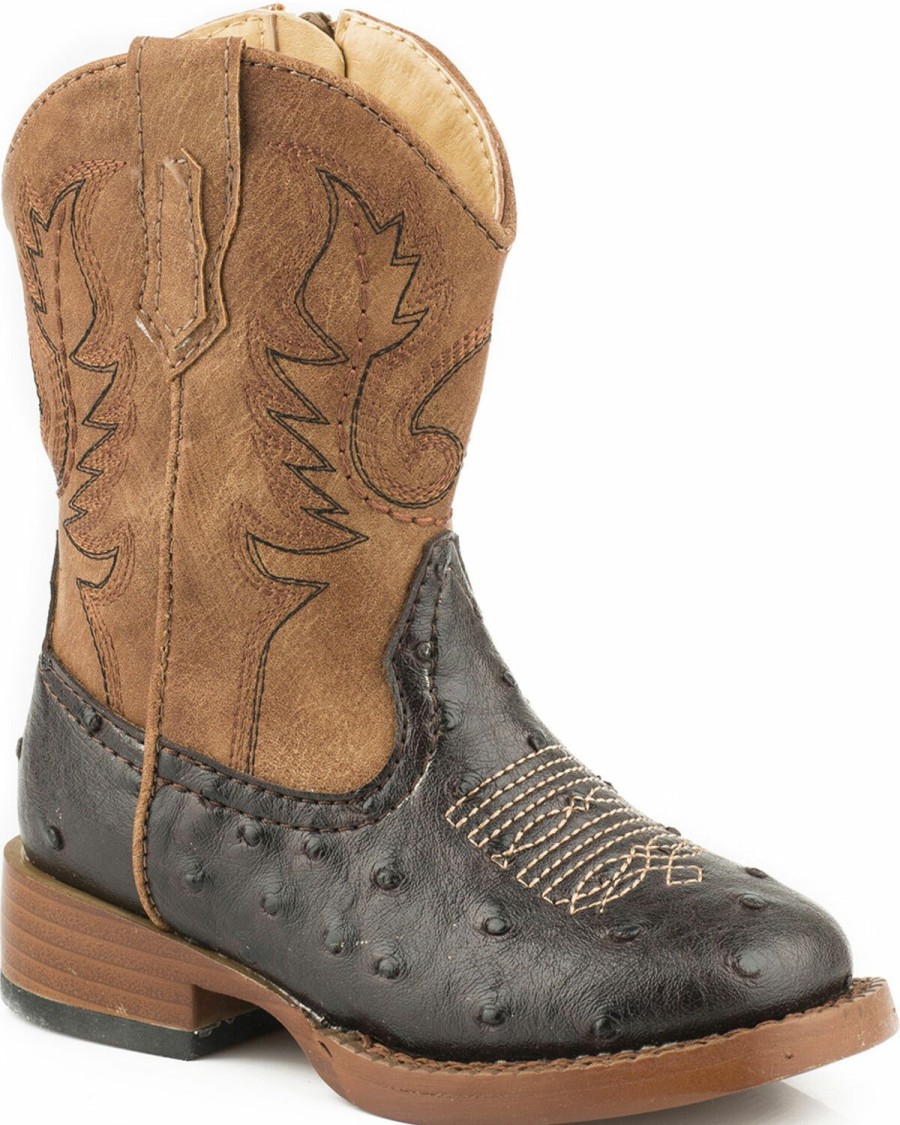 Boots * | Roper Boys' Ostrich Print Cowboy Boots Square Toe Discount