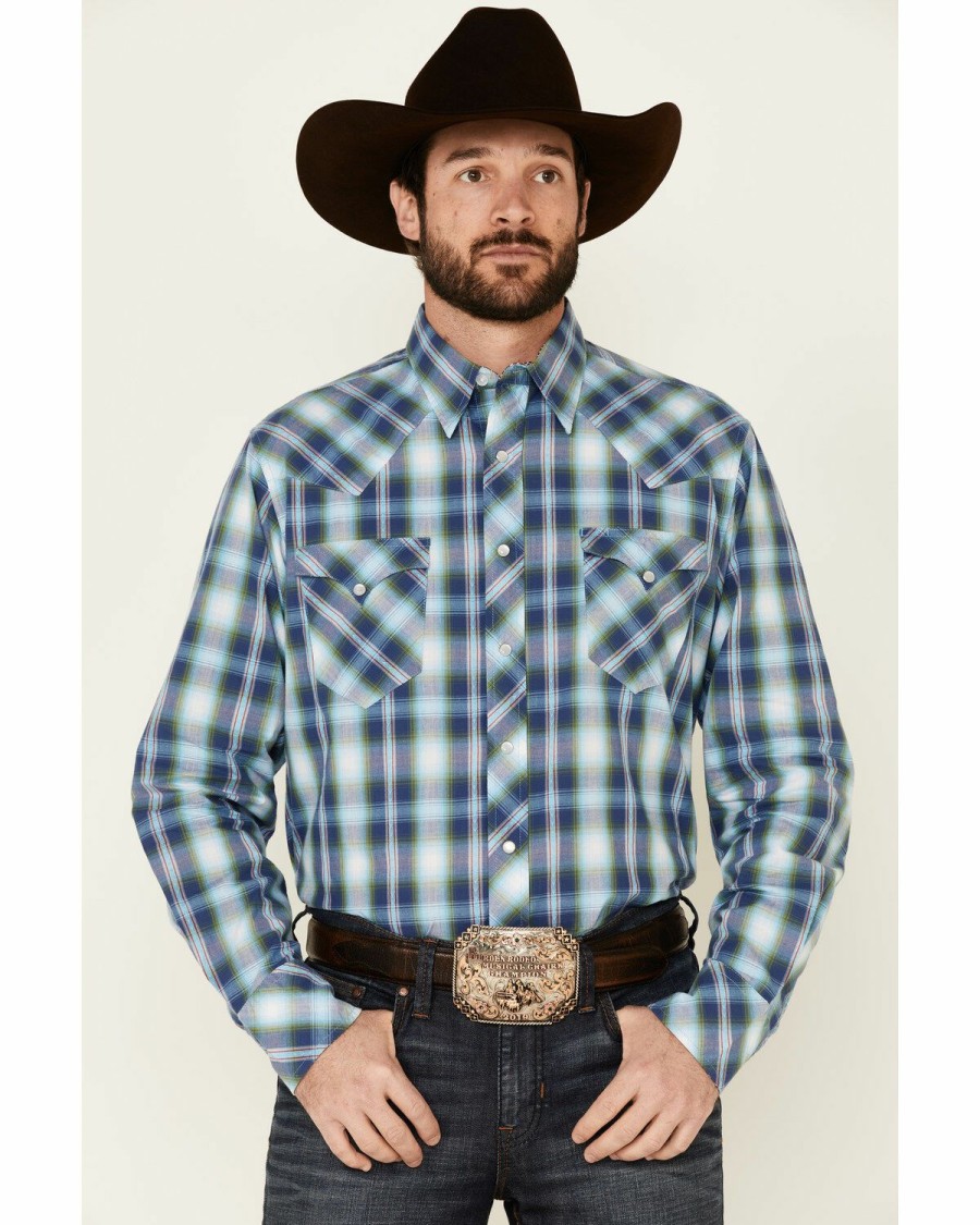 Western Shirt * | West Made Men'S Dobby Plaid Long Sleeve Snap Western Shirt Roper Outlet