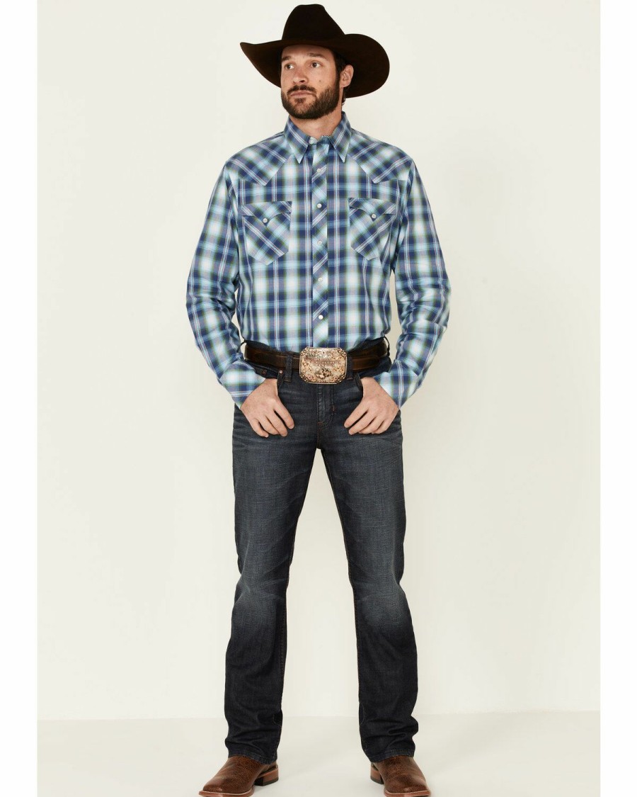 Western Shirt * | West Made Men'S Dobby Plaid Long Sleeve Snap Western Shirt Roper Outlet