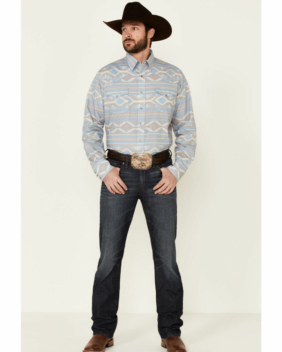 Western Shirt * | West Made Men'S Faded Southwestern Print Long Sleeve Snap Western Shirt Roper Outlet