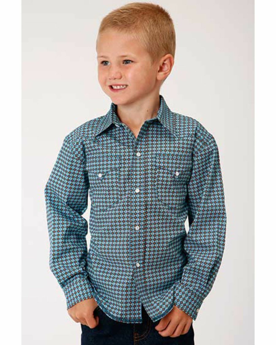 Western Shirt * | West Made Boys' Central Geo Print Long Sleeve Western Shirt Roper Online