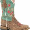 Boots * | Roper Girls' Cactus Cutie Burnished Brown/Turquoise Cowgirl Boots Square Toe Outlet