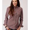 Clothing * | Roper Women'S Red Southwestern Puzzle Geo Print Long Sleeve Snap Western Core Shirt Sale