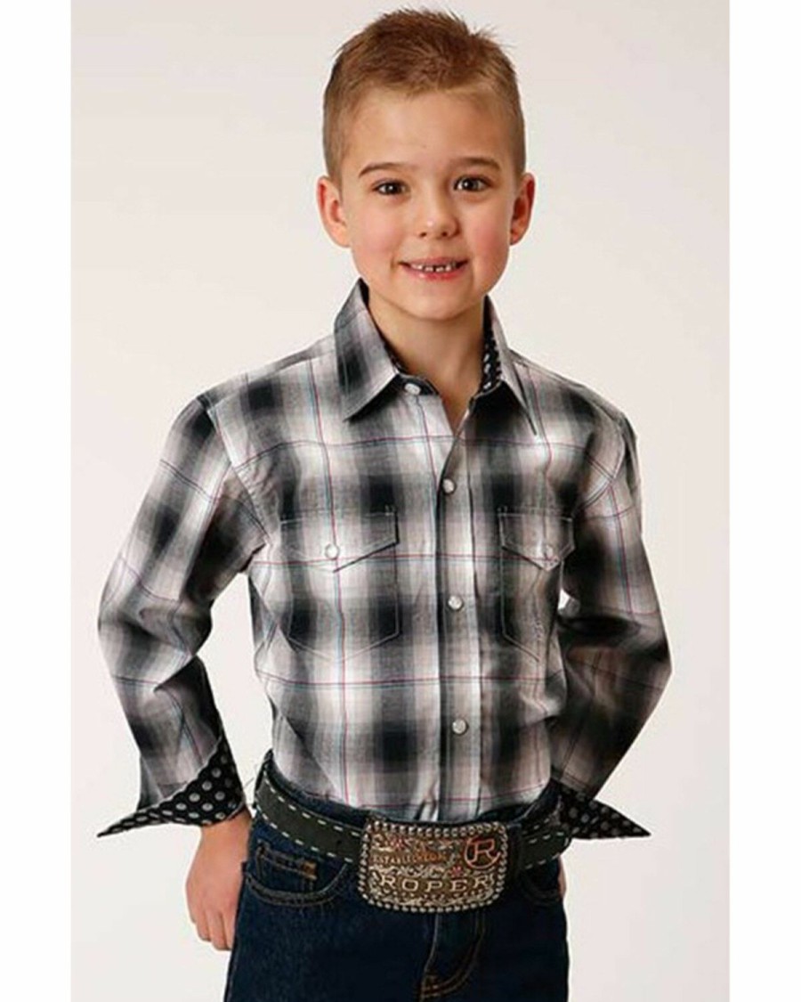 Clothing * | Roper Boys' Amarillo Plaid Print Long Sleeve Western Snap Shirt Sale