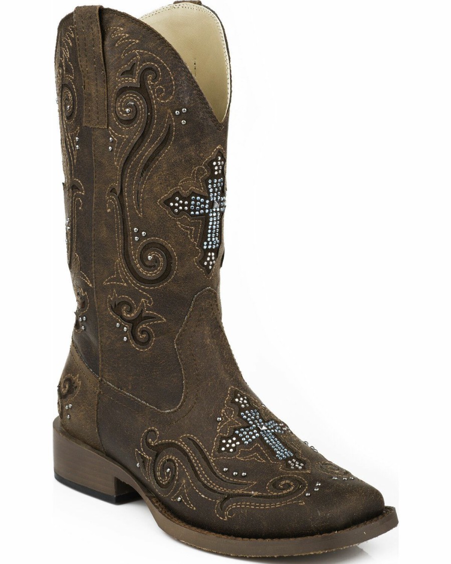 Western Boots * | Roper Women'S Bling Crystal Cross Faux Leather Western Boots Outlet