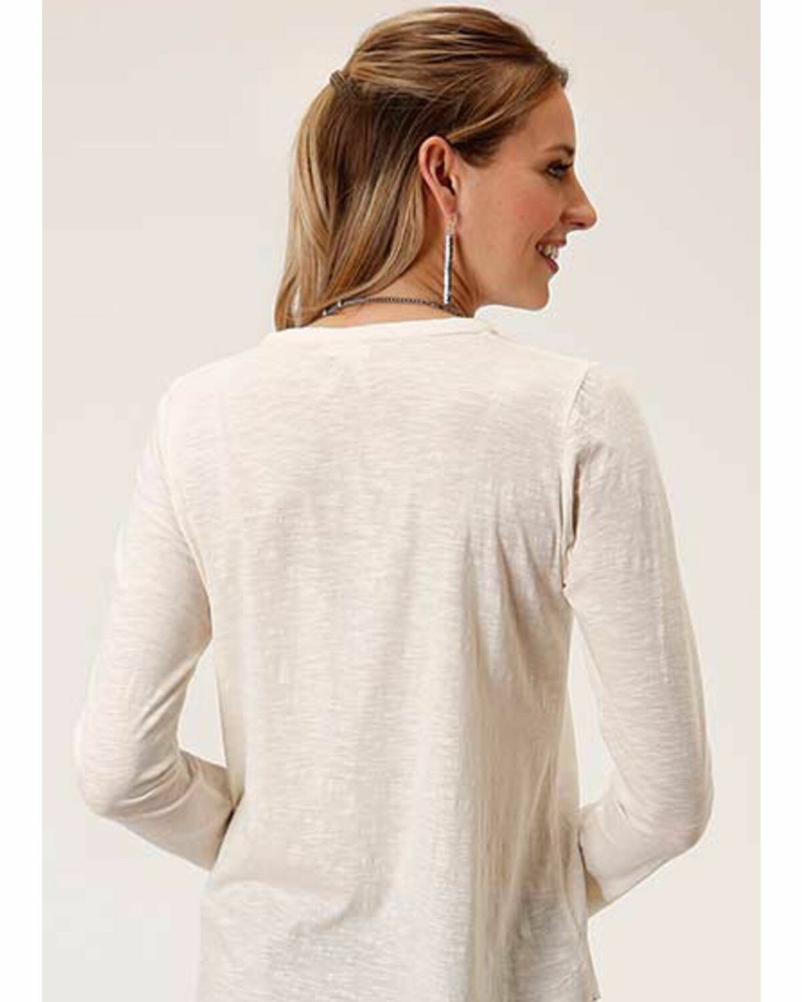 Clothing * | Roper Women'S Long Sleeve Cream Embroidered Top Outlet