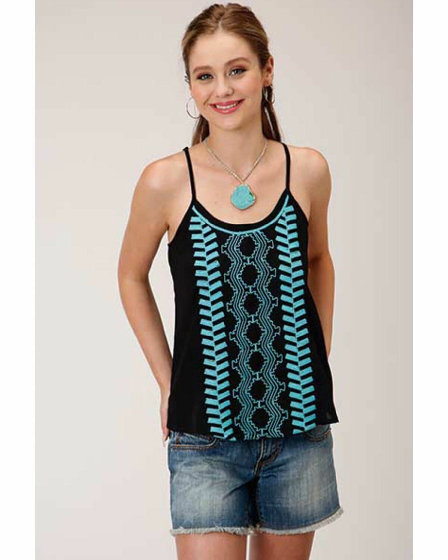 Clothing * | Roper Women'S Black Embroidered Camisole Top Outlet