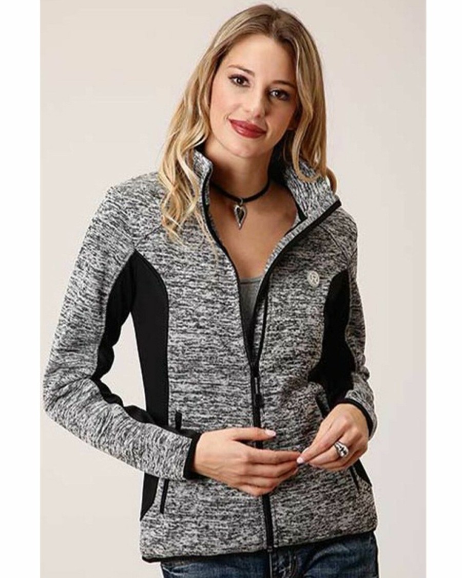 Clothing * | Roper Women'S Grey Bonded Fleece Zip Jacket Discount