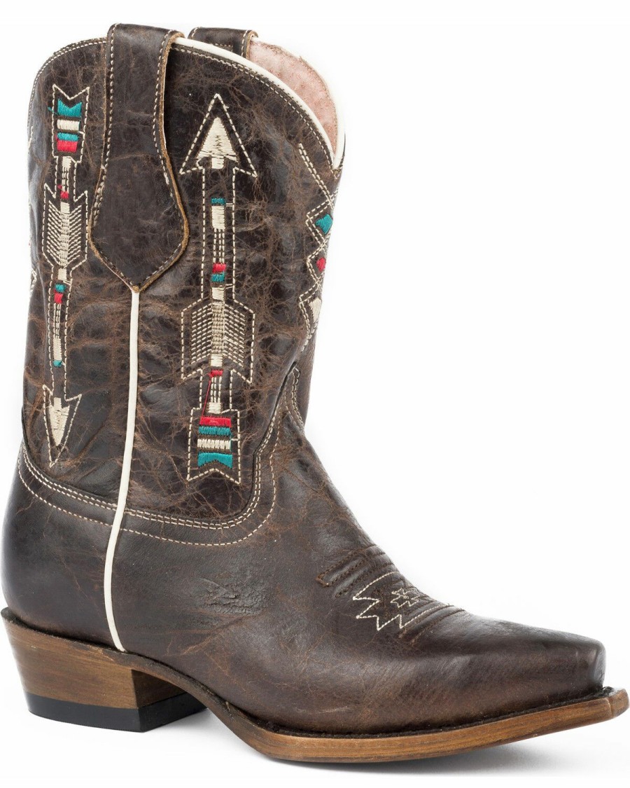 Boots * | Roper Girls' Arrows Waxy Brown Leather Cowgirl Boots Snip Toe Outlet