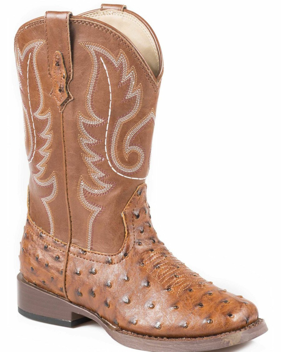 Boots * | Roper Boys' Ostrich Print Cowboy Boots Square Toe Discount