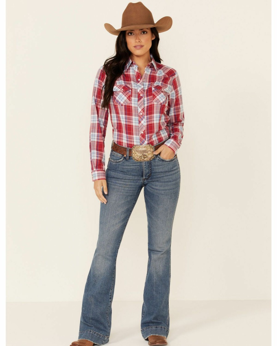 Clothing * | Roper Women'S Red Plaid Long Sleeve Snap Western Core Shirt Online