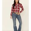 Clothing * | Roper Women'S Red Plaid Bull Embroidered Yoke Long Sleeve Snap Western Core Shirt Outlet