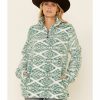 Clothing * | Roper Women'S Green Diamond Southwestern Print 1/4 Zip Polar Fleece Pullover Outlet