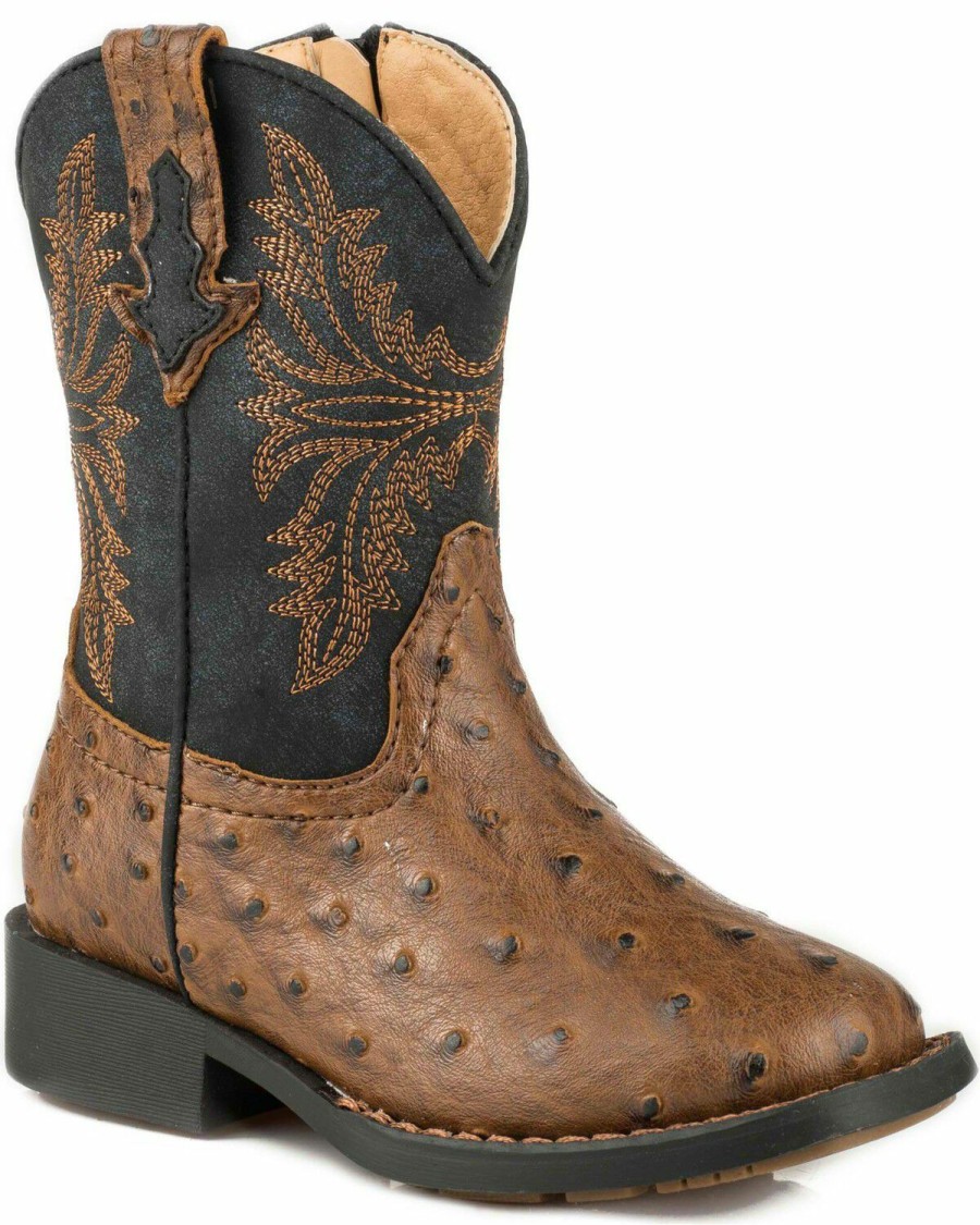 Western Boots * | Roper Toddler Boys' Brown Ostrich Vamp Western Boots Square Toe Discount