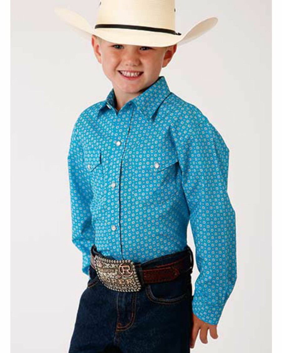 Western Shirt * | Amarillo Boys' Desert Sky Vintage Geo Print Long Sleeve Western Shirt Roper Sale