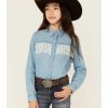 Clothing * | Roper Girls' Fringe Denim Long Sleeve Western Snap Shirt Discount