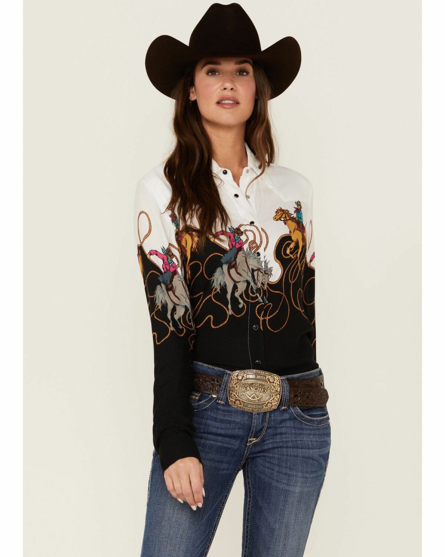 Clothing * | Roper Women'S Retro Border Printed Long Sleeve Western Snap Shirt Discount