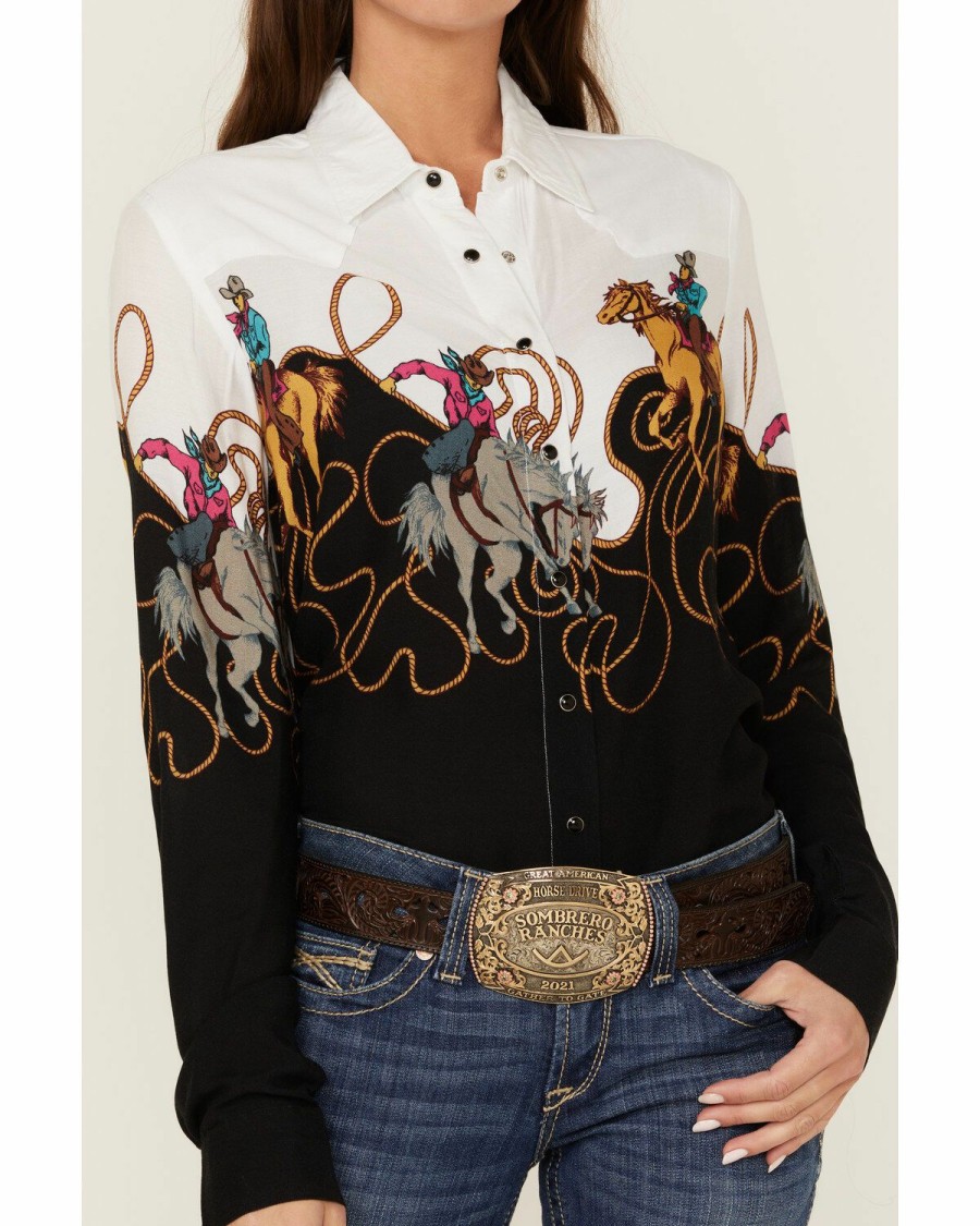 Clothing * | Roper Women'S Retro Border Printed Long Sleeve Western Snap Shirt Discount