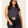 Clothing * | Roper Women'S Floral Print Sleeveless Snap Western Core Shirt Plus Discount