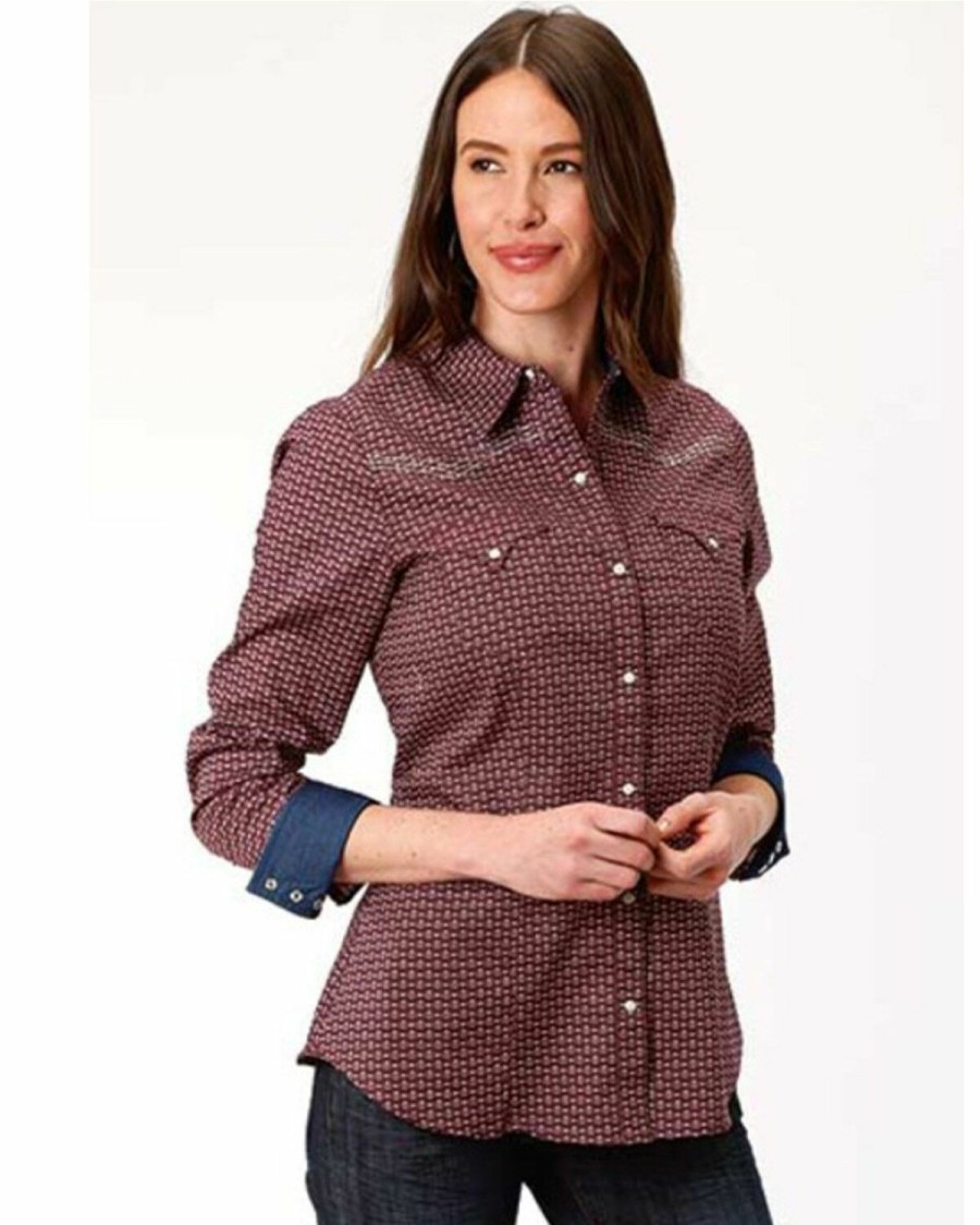 Western Shirt * | West Made Women'S That Way Print Long Sleeve Western Shirt Roper Discount