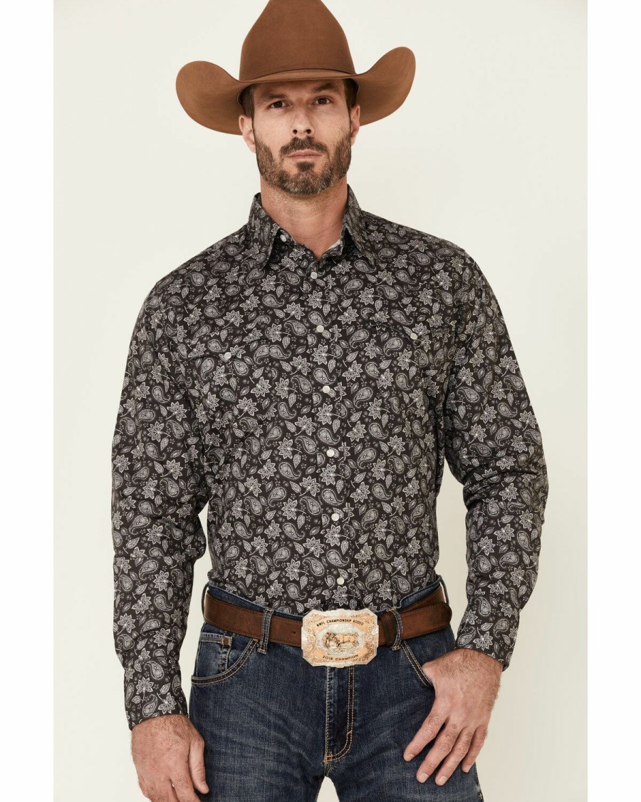 Western Shirt * | West Made Men'S Grey Dapple Paisley Print Long Sleeve Snap Western Shirt Roper Limited Edition