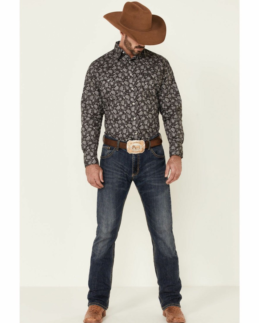 Western Shirt * | West Made Men'S Grey Dapple Paisley Print Long Sleeve Snap Western Shirt Roper Limited Edition