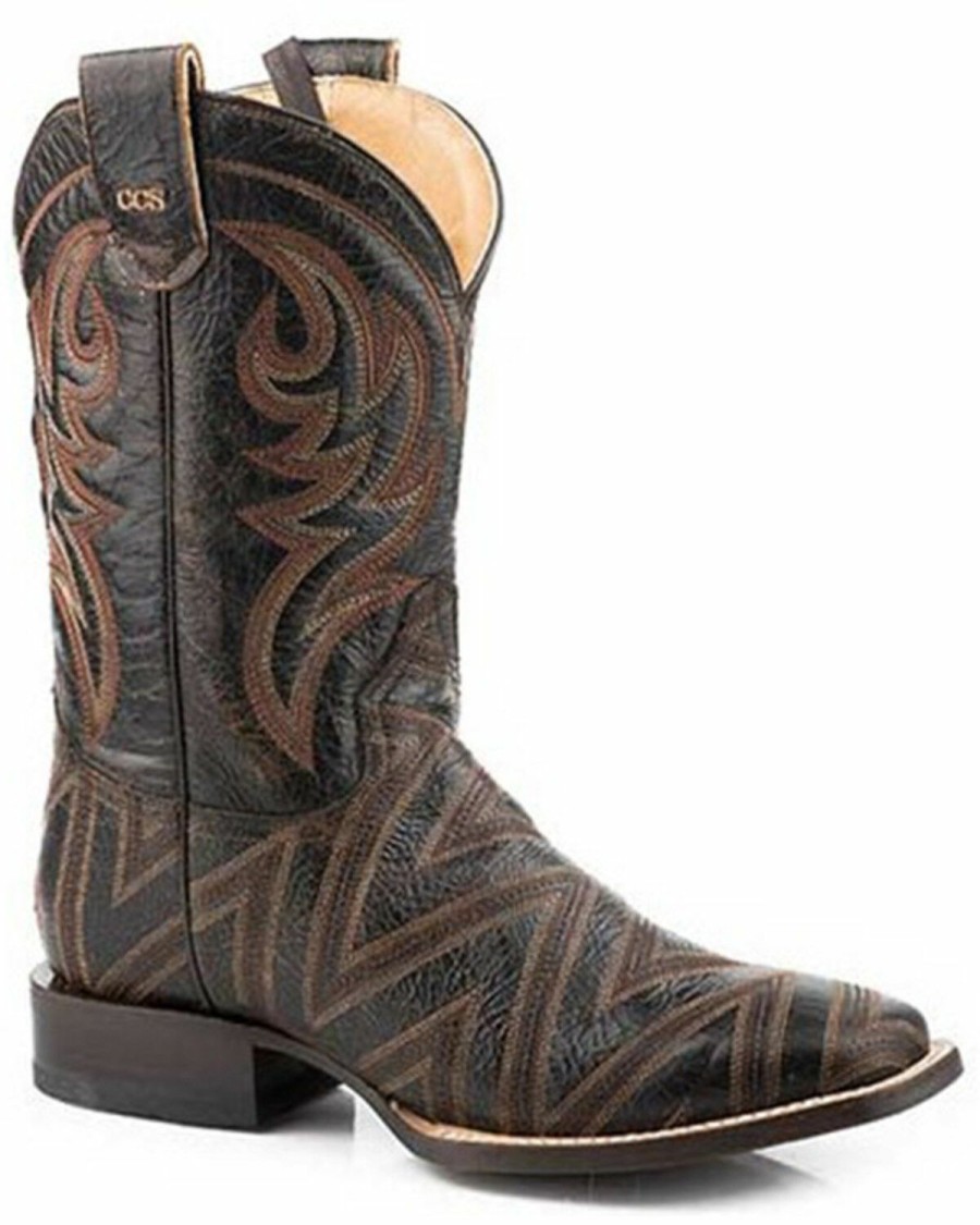 Western Boots * | Roper Men'S Criss Cross Ccs Cracked Brown Performance Leather Western Boots- Square Toe Discount