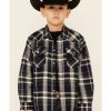 Clothing * | Roper Boys' Green Plaid Long Sleeve Snap Western Flannel Shirt Limited Edition