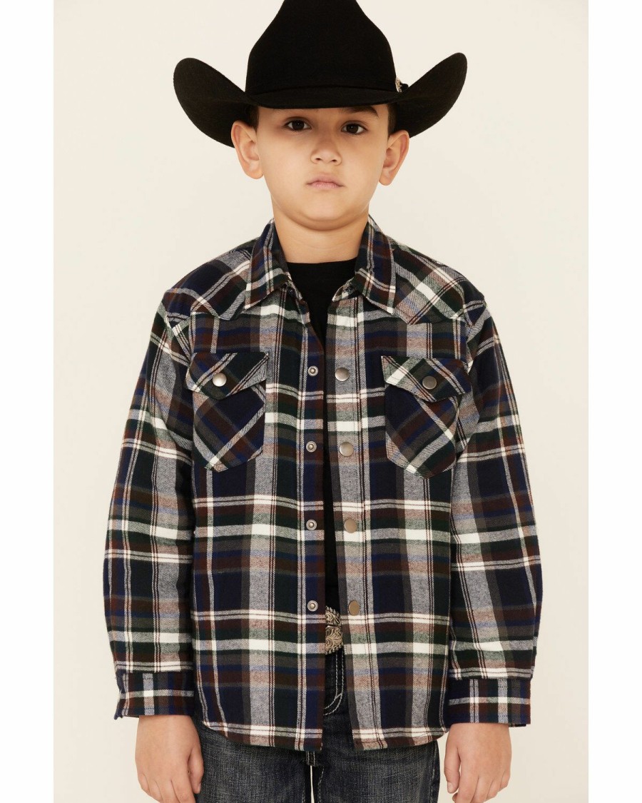 Clothing * | Roper Boys' Green Plaid Long Sleeve Snap Western Flannel Shirt Limited Edition