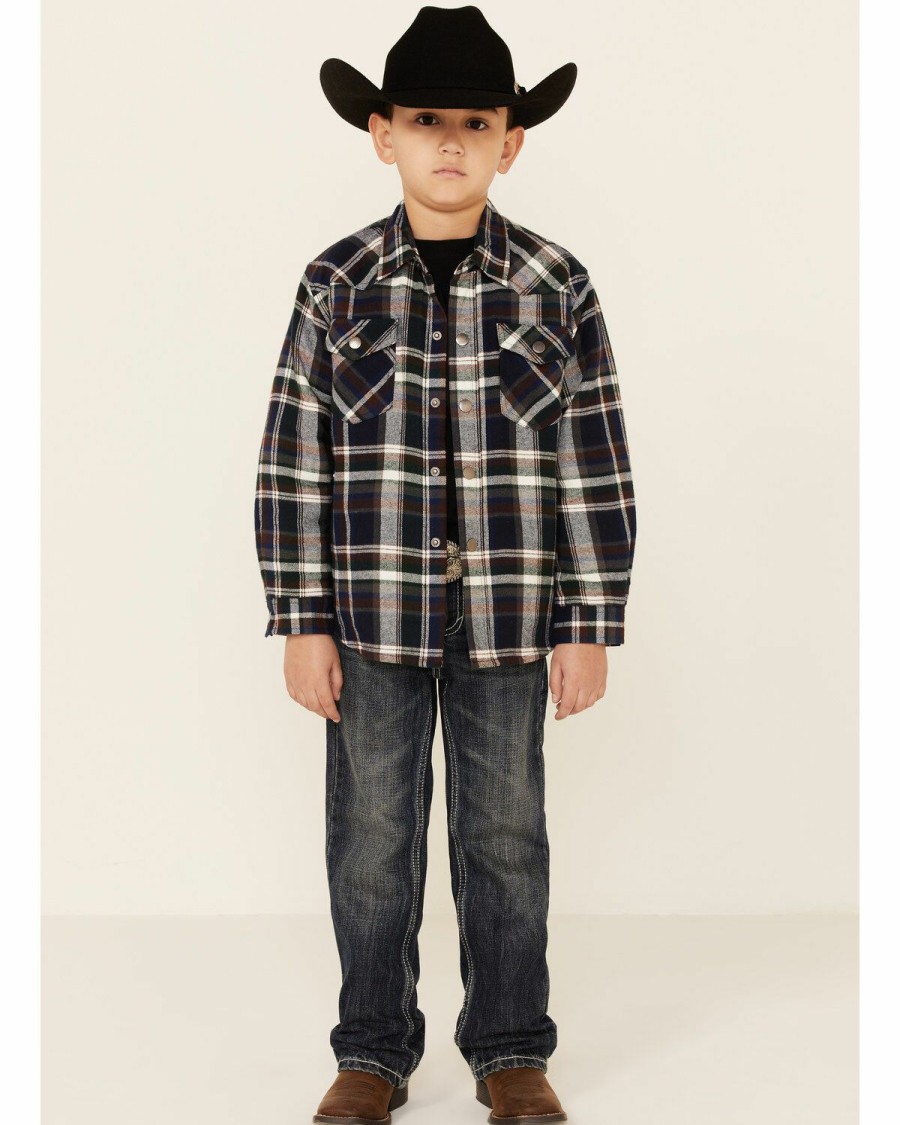 Clothing * | Roper Boys' Green Plaid Long Sleeve Snap Western Flannel Shirt Limited Edition