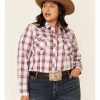 Clothing * | Roper Women'S White Tablecloth Plaid Long Sleeve Snap Western Core Shirt Plus Sale