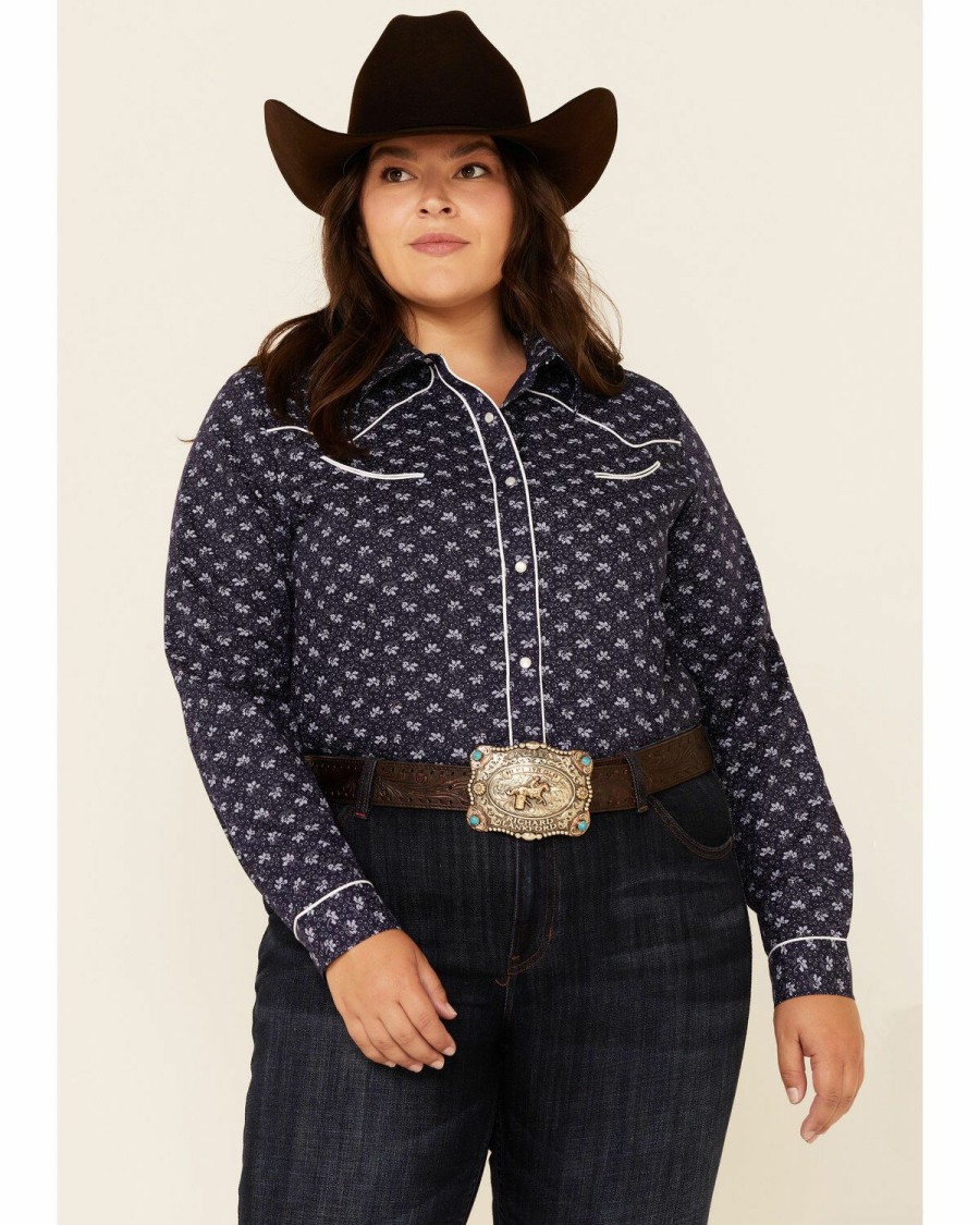 Clothing * | Roper Women'S Classic Floral Print Long Sleeve Snap Western Core Shirt Plus Online