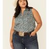 Clothing * | Roper Women'S Plaza Paisley Print Sleeveless Snap Western Core Shirt Plus Sale