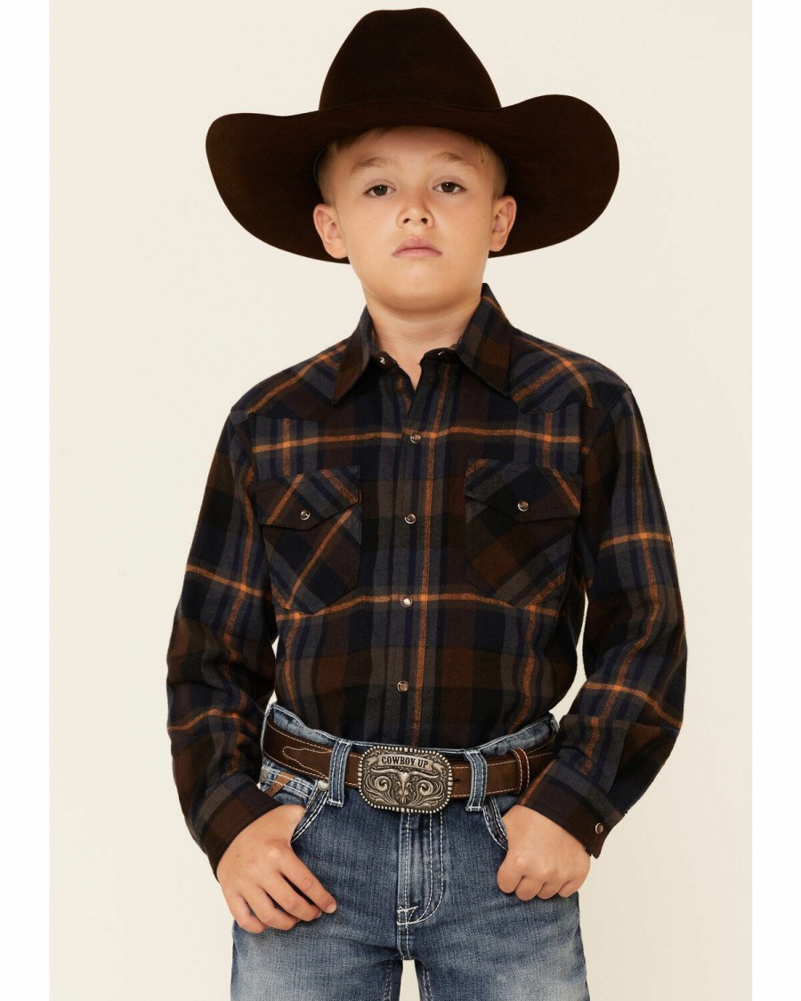 Clothing * | Roper Boys' Plaid Sherpa Long Sleeve Snap Western Flannel Shirt Sale