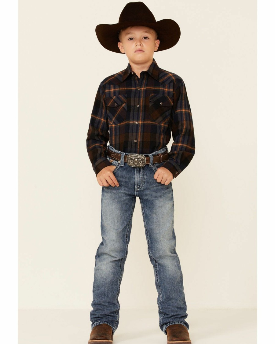 Clothing * | Roper Boys' Plaid Sherpa Long Sleeve Snap Western Flannel Shirt Sale