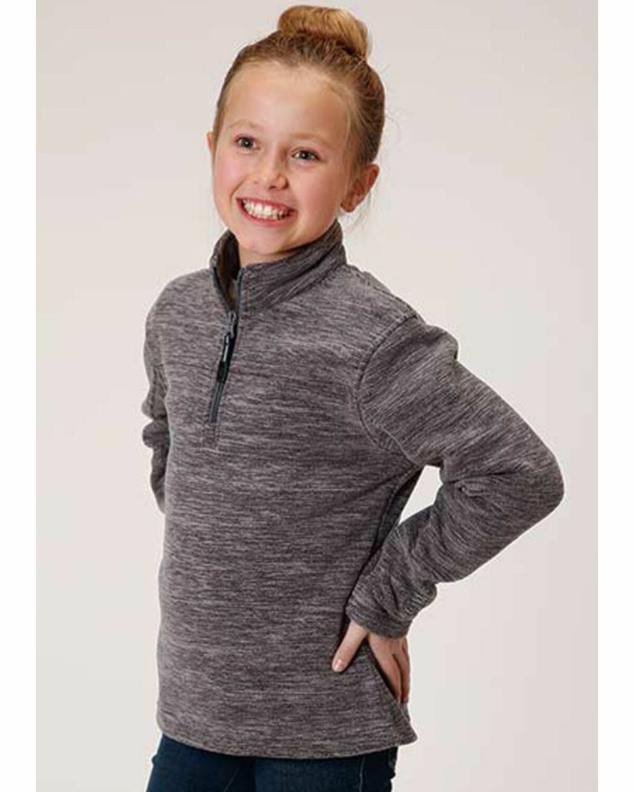 Clothing * | Roper Girls' Long Sleeve Melange Grey Microfleece Pullover Outlet