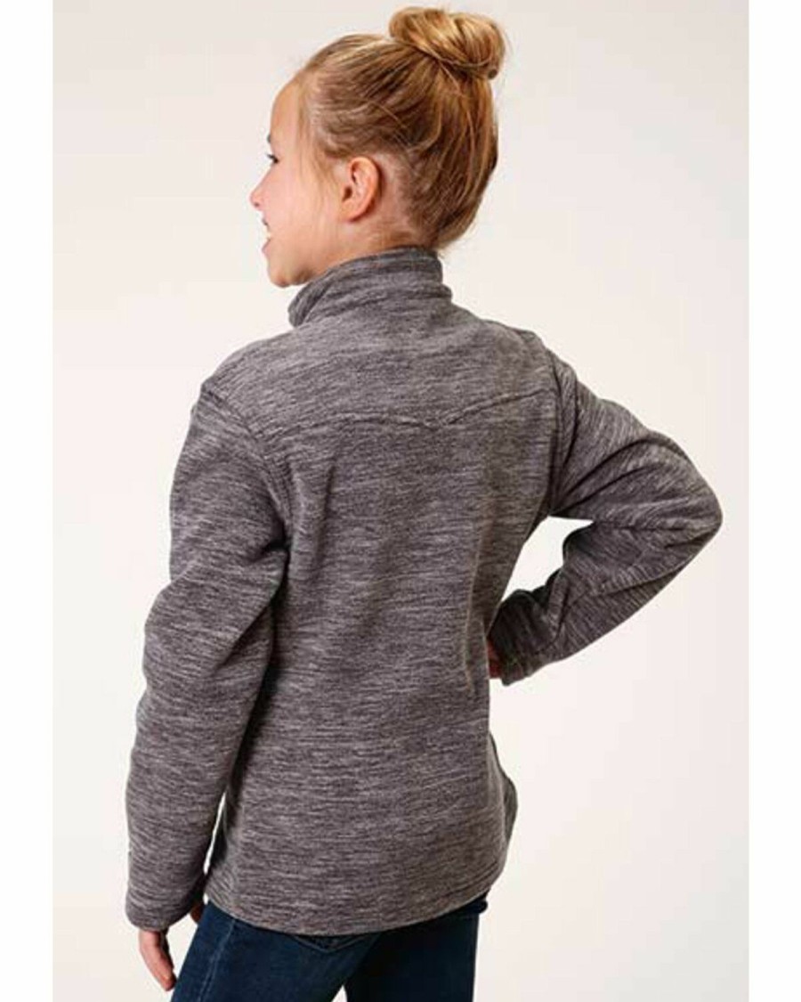 Clothing * | Roper Girls' Long Sleeve Melange Grey Microfleece Pullover Outlet