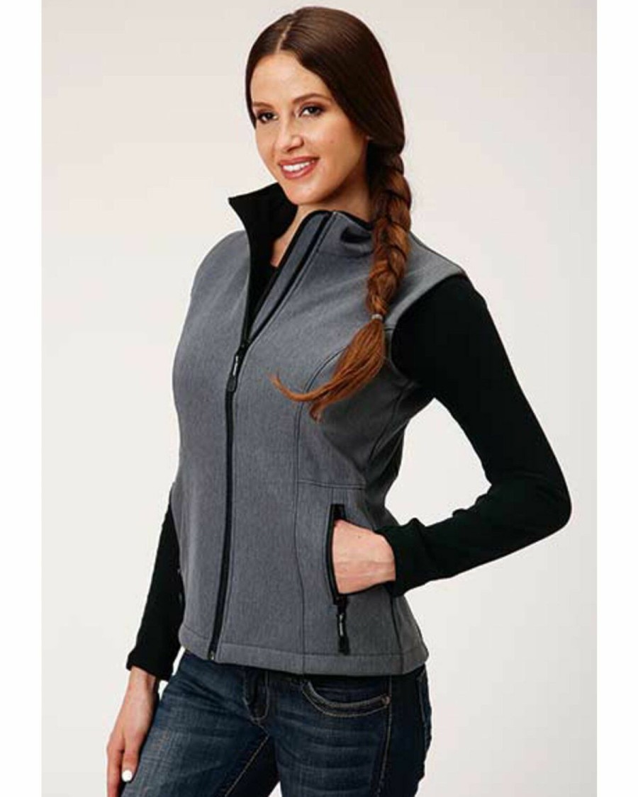 Clothing * | Roper Women'S Grey Softshell Fleece Lined Vest Plus Online