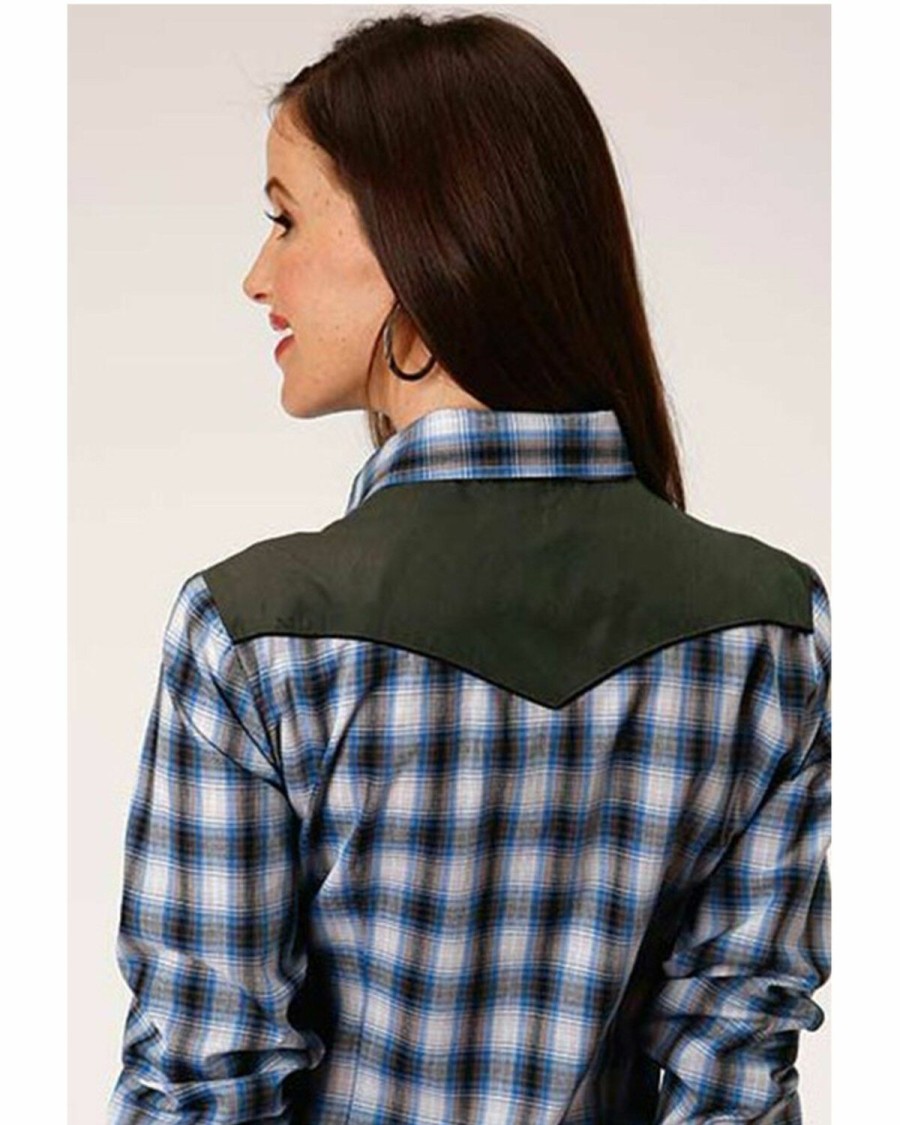 Clothing * | Roper Women'S Plaid Print Contrast Yoke Long Sleeve Western Snap Shirt Outlet