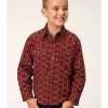 Clothing * | Roper Boys' Red Southwestern Print Long Sleeve Snap Shirt Online