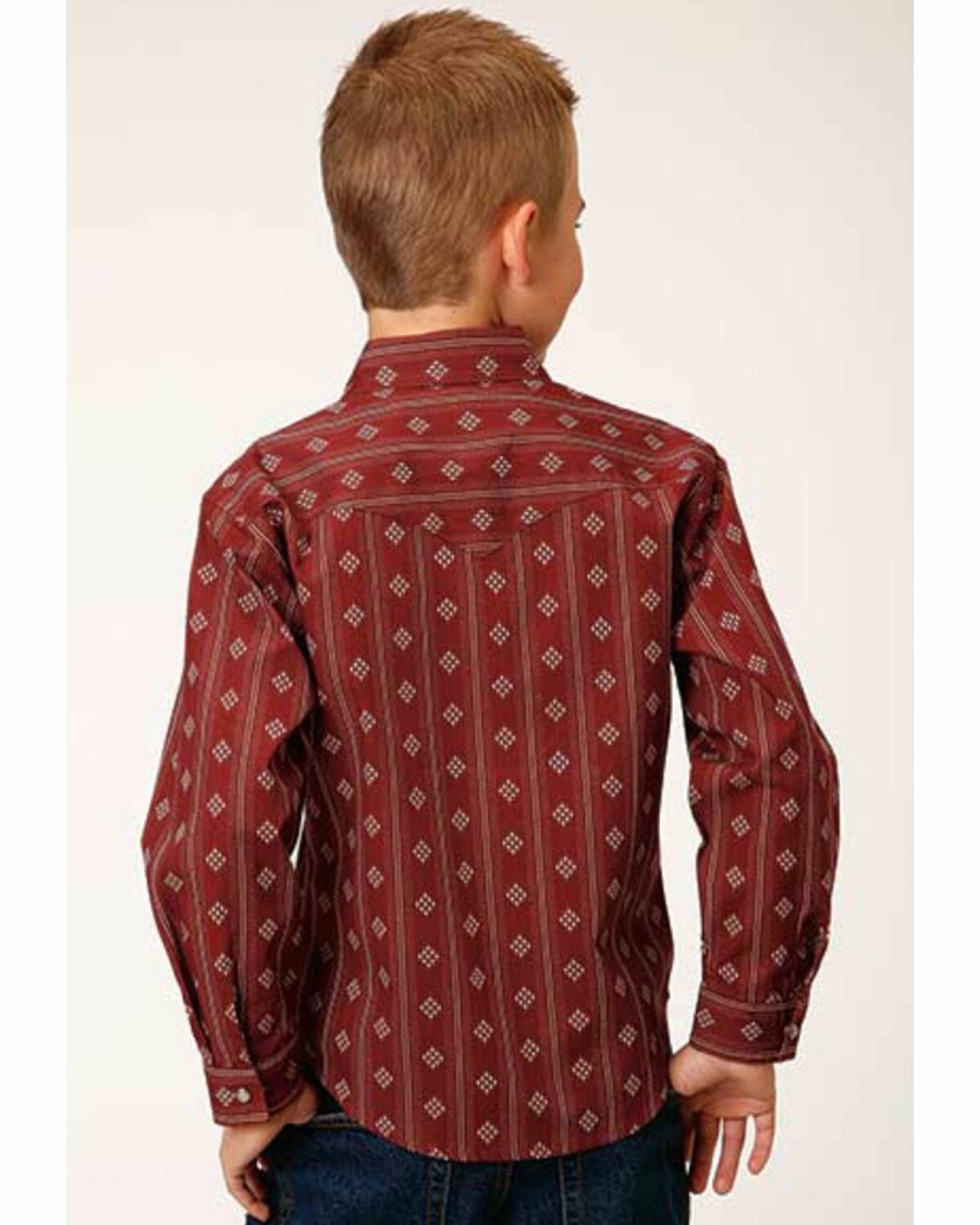 Clothing * | Roper Boys' Red Southwestern Print Long Sleeve Snap Shirt Online