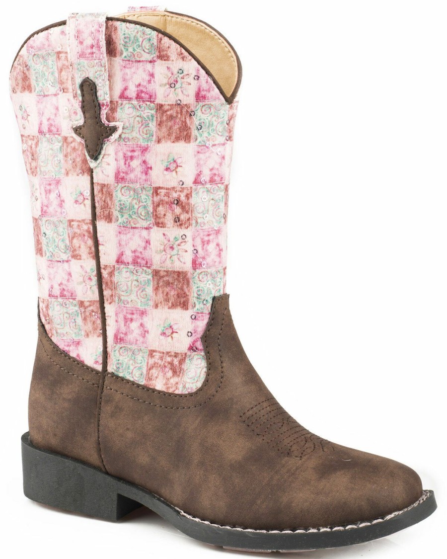 Boots * | Roper Girls' Floral Shine Sequin Cowgirl Boots Square Toe Online