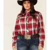 Clothing * | Roper Women'S Red Plaid Bull Embroidered Yoke Long Sleeve Snap Western Core Shirt Plus Outlet